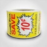 Family Pack Burst 10 Cent Label - 1 roll of 500 stickers