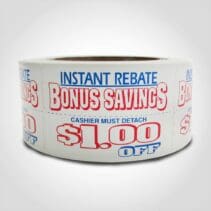 Red, White and Blue $1.00 Off Label 1 roll of 500 stickers