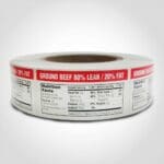 Nutritional Ground Beef 80/20 Label 1 roll of 1000 stickers