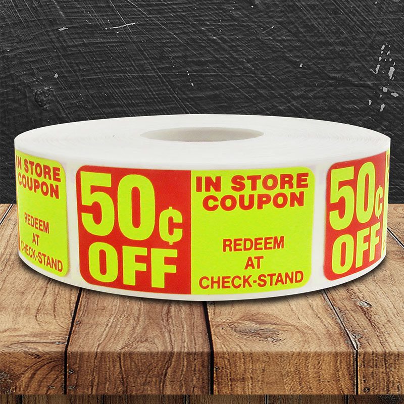 Bonus Buy 50 Cents Off Coupon Label, 50 Cent In Store Coupon Stickers –  ScaleLabels.com