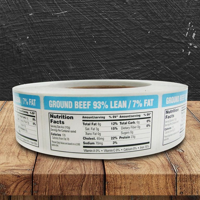 Nutritional Ground Beef 93/7 Label | 1000 Stickers