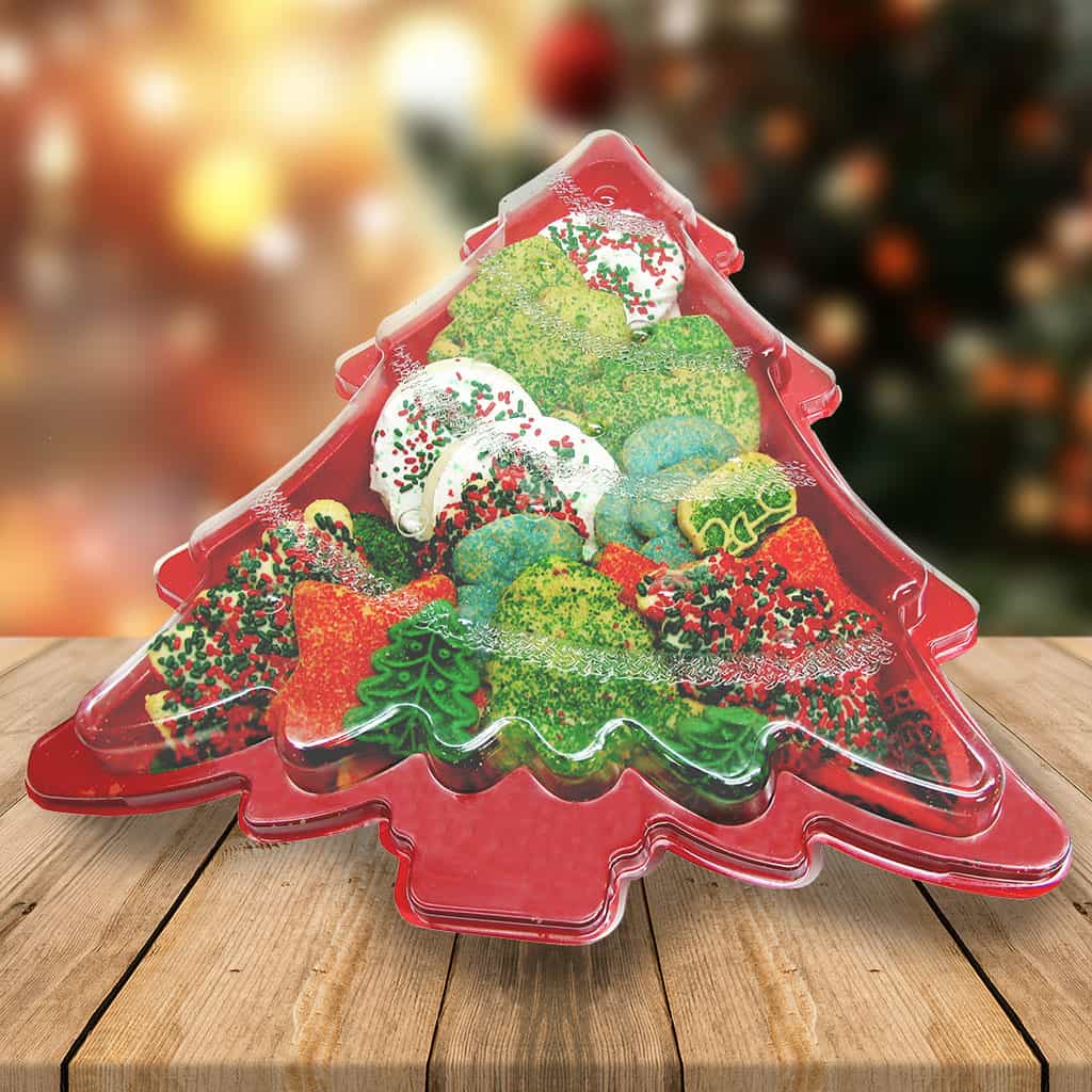 Christmas Plastic Food Trays  Green Partitioned Christmas Tree Tray