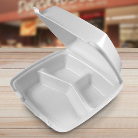 Styrofoam Take Out Containers | 3 Compt. with Perforated Lid