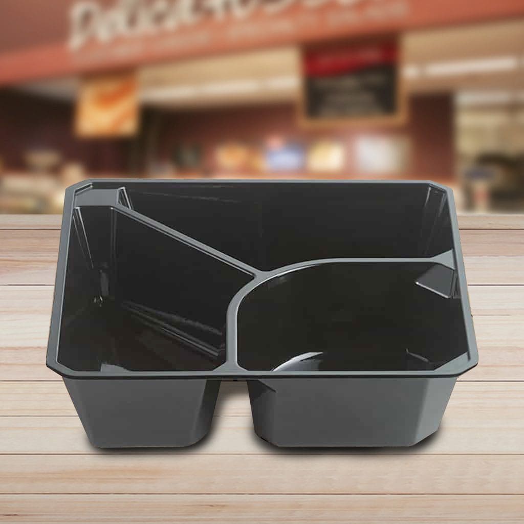 3 Compartment Black Disposable Take Out To Go Container with Lids